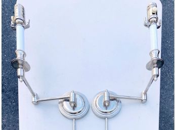 Pair Of Chrome Finish Wall Mount Hinged Candlelight Sconces With Plug Option