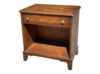 Early American Inspired Vintage Single-drawer Side Table With Brass Pulls