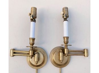 Pair Of Wall Mount Antique Brass Finish Hinged Candlestick Light Fixtures With Plug Option