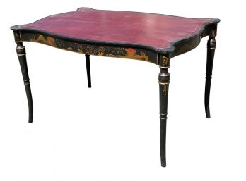 Beacon Hill Collection Antique Chinoiserie Painted Accent Table With Red Leather Inlay