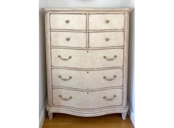 Stanley Furniture French Country White Wash Highboy Dresser With A Distressed Finish