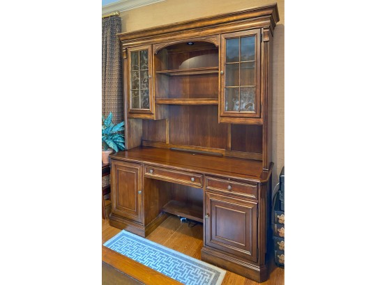 Hooker Furniture Executive Desk And Hutch With Glass Doors And Recessed Lighting