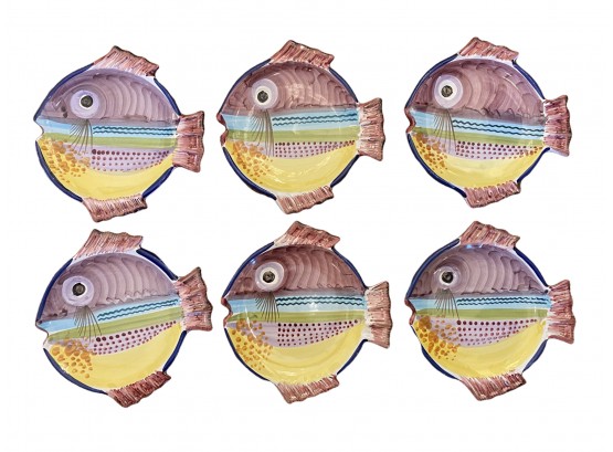 Set Of 6 Italian Hand Painted Fish Plates