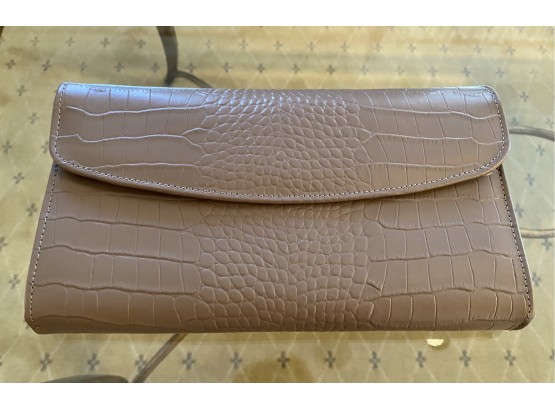 Bey-Berk Alligator Print Textured Leather Tri-fold Jewelry Travel Clutch