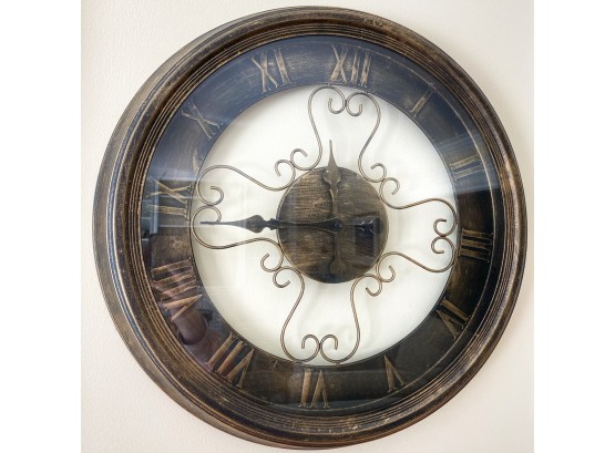 Metallic Finish Wall Clock With Roman Numerals