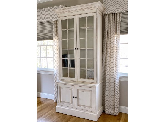 Ethan Allen Country Whitewash Hutch With French Doors And Recessed Lighting