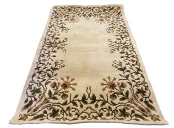 Hand Tufted Wool Oriental Rug With Wide Floral Border 5x8
