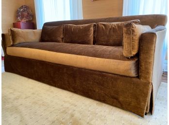 Velvety Brown Upholstered Single Cushion Sofa With Throw Pillows