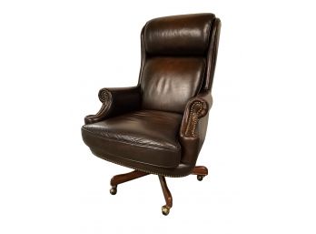 Leather High Back Rolling Executive Desk Chair With Brass Nailhead Detail