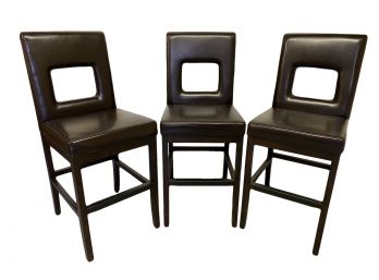 Set Of 3 Dark Finish Faux Leather Counter Stools