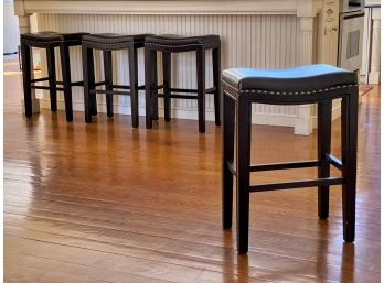 Set Of 4 Dark Finish Counter Stools With Nailhead Accents