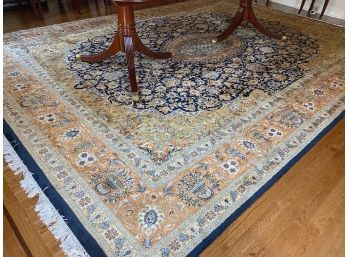 Large Oriental Fringed Wool Area Rug With Pad