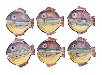 Set Of 6 Italian Hand Painted Fish Plates