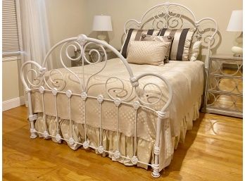 Victorian Style Scrolly White Iron Queen Bed Frame