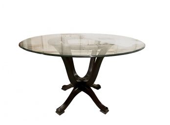 Beveled Glass Top Table With Open Pedestal Base