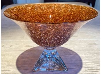 Blown Amber Colored Glass Pedestal Bowl
