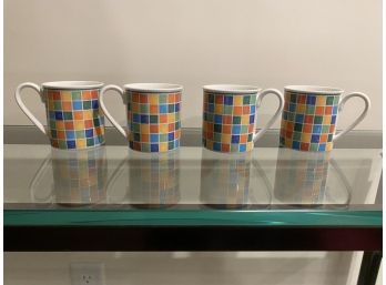 Set Of 4 Villeroy & Boch Colorful Mosaic Block Design Ceramic Mugs