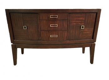 Najarian Mid-century Modern Sideboard/console Table With Crackle Glass Inlay And Brushed Metal Hardware