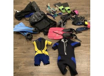 Large Bundle Of Snorkel Gear And Wetsuits