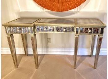 Art Deco Inspired Metallic Finish Mirrored Console Table