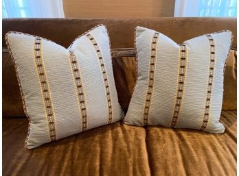 Custom Sewn Textured Fabric Accent Pillows With Silk Cording And Down Fill