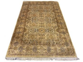 Beautiful Sandy Colored Low Pile Oriental Area Rug With Fringe