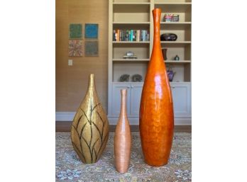Trio Of Decorative Glazed Wood Floor Vases