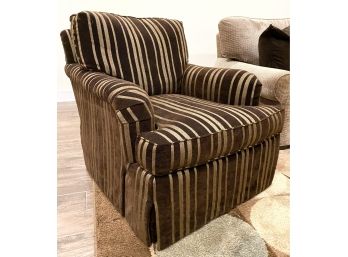 Hickory Furniture Brown And Cream Striped Upholstered Swivel Club Chair With Down Fill Cushions