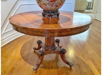 Burton Ching Ltd. French Inspired Mahogany Round Pedestal Table With Clawfoot Casters