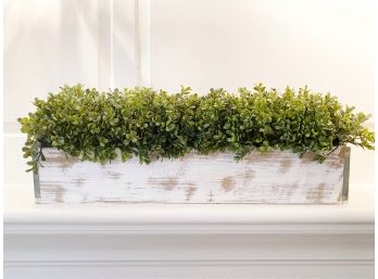 Wooden Planter Box With Pickled Finish And Faux Greenery