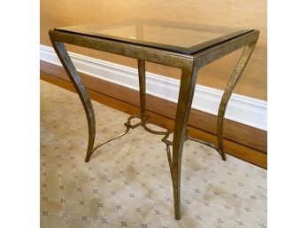 Metallic Finish Iron Accent Table With Beveled Glass Top