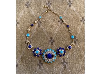 Ben-Amun Ornamental Necklace With Blue Colored Glass Beads And Swarovski Crystals