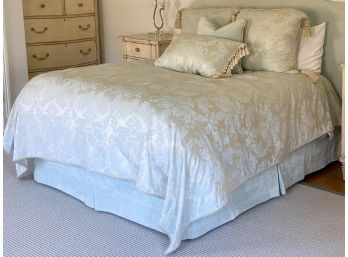 Ice Blue And Cream Silk Damask Bedding And Accent Pillows