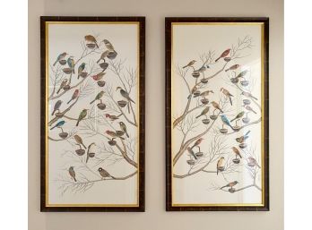 Pair Of Framed Watercolor Wall Art Birds And Trees