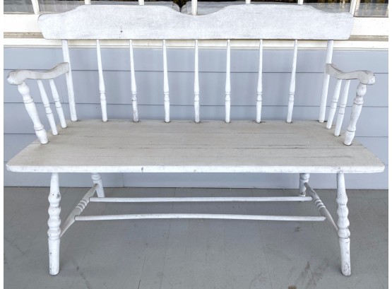 Early American Painted Seat Bench With Turned Spindles