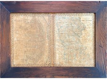 Vintage Rustic Framed County Map Of Iowa And Missouri