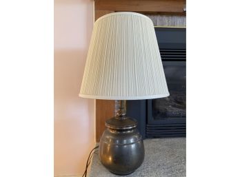 Vintage Copper Pot Table Lamp With Ruched Fabric Shade