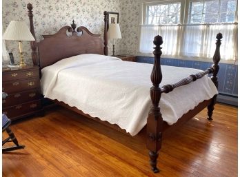 Antique Low Poster Bed With Acorn Finials And Fluted Posts