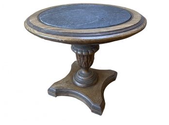 Solid Hardwood Vintage Stone Inlay Acorn Motif Pedestal Side Table