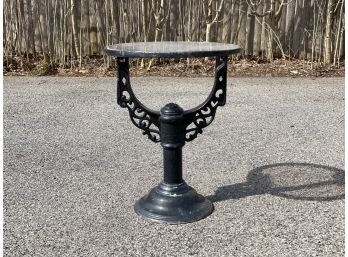 Antique Forged Iron Pedestal Plant Stand Or Accent Table With Glass Top