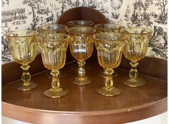 Set Of 8 Vintage Amber Glass Stemmed Goblets