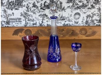 Vintage Ornamental Colored Crystal Glassware And Barware