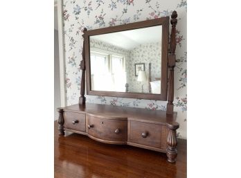 Vintage Dresser Top Vanity Shaving Mirror With Dovetail Drawers And Acorn Finials