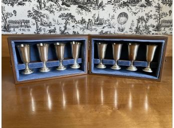 Set Of 8 Tuttle Sterling Silver Pedestal Cordial Glasses And Velvet Lined Wood Box