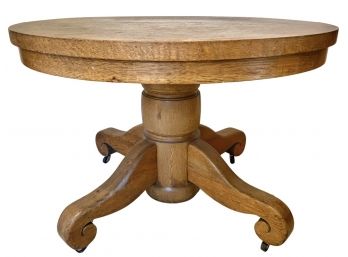 Solid Hardwood Antique Pedestal Dining Table With Curled Legs And Casters