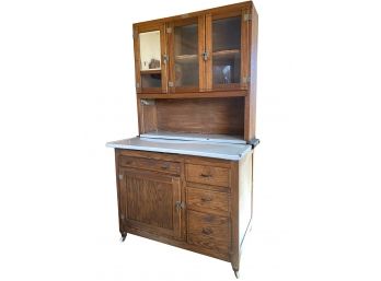 1920's Ariel Handy Helper Antique Hoosier Cabinet With A Coated Metal Tray Counter