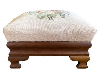 Early 1900'S Inspired Floral Needlepoint Footstool
