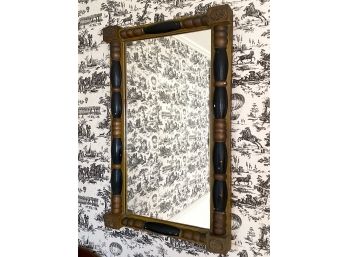 Antique Black And Gold Painted Mirror With Flower Finials