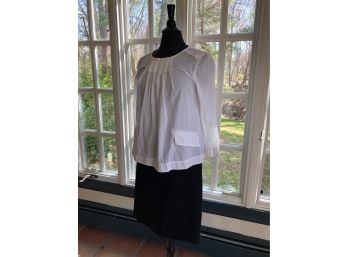 J. Crew Black Gabardine Pencil Skirt And White Cotton Smock Blouse - Sz 4