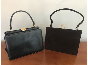 Duo Of Quality Vintage Handbags  - Dafan Black Leather And Koret Brown Suede
